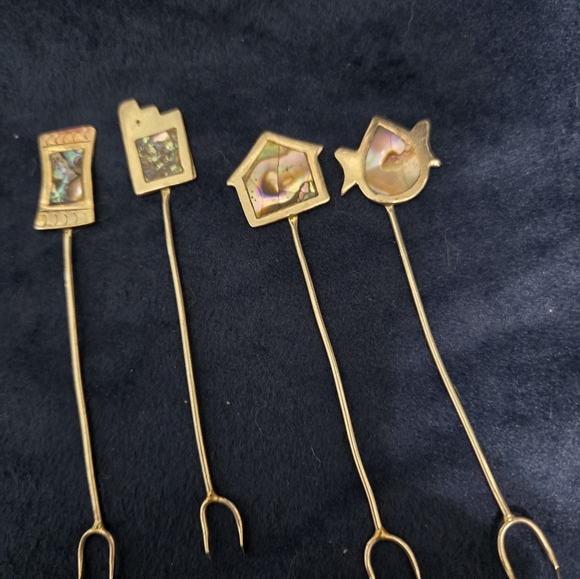 VINTAGE Alpaca Mexico Abalone Appetizer Cocktail Forks Set Of 11 - Picture 6 of 6